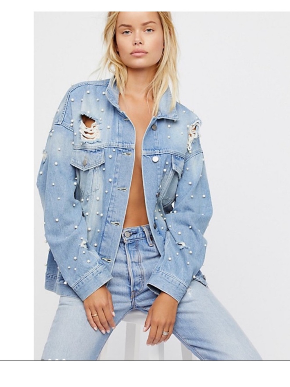 Free People Sunday Funday Denim Jacket Sz S